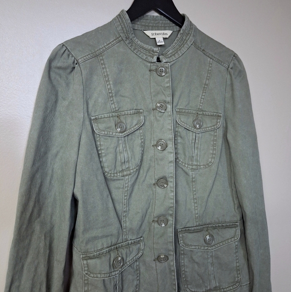 St. John's Bay 4 Pockets Utility Cargo Jacket 100% Cotton Green Medium - Picture 3 of 11